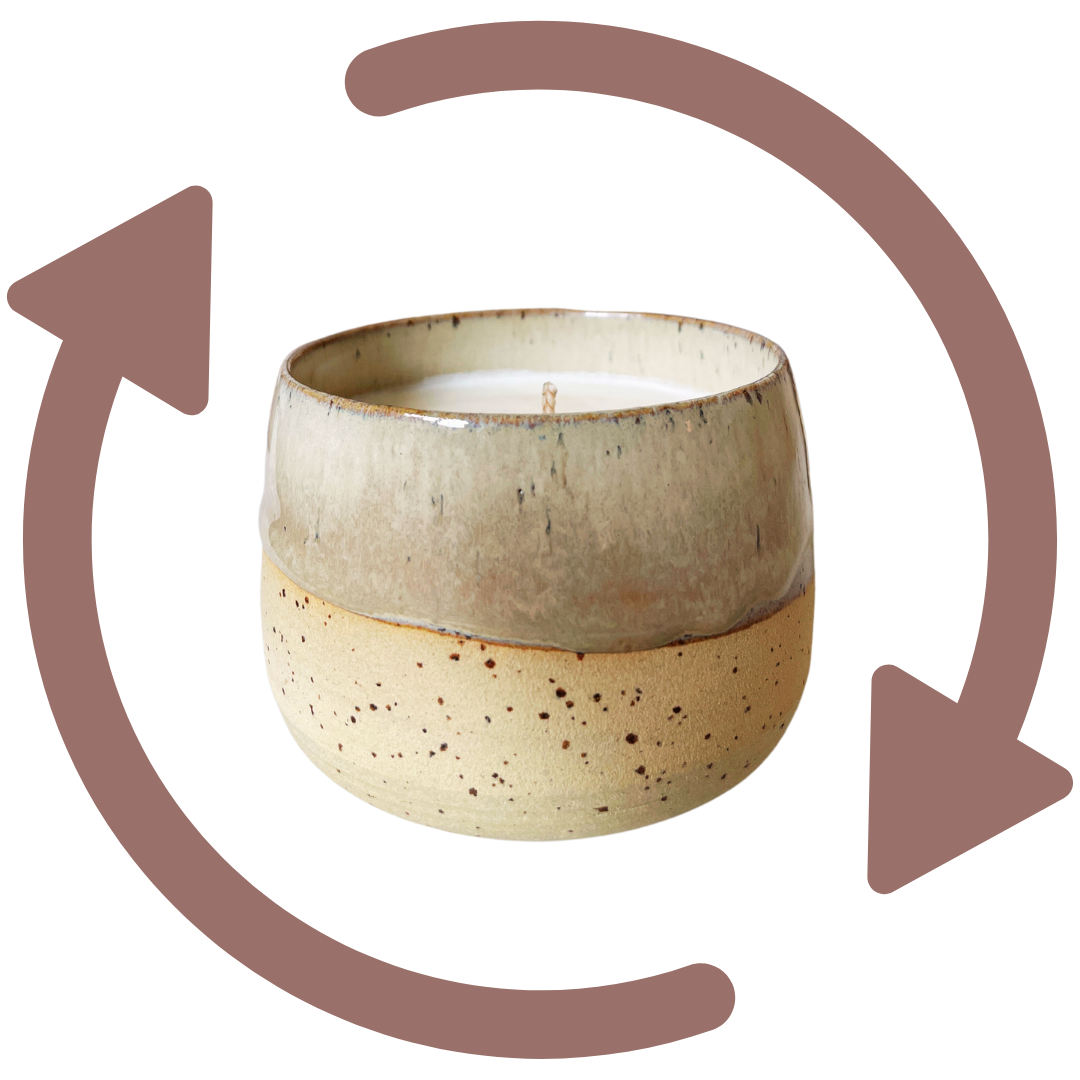 Refill în recipientele din ceramică, pentru lumânările Cozy Flame naturale, handmade în Sibiu. Explorează!